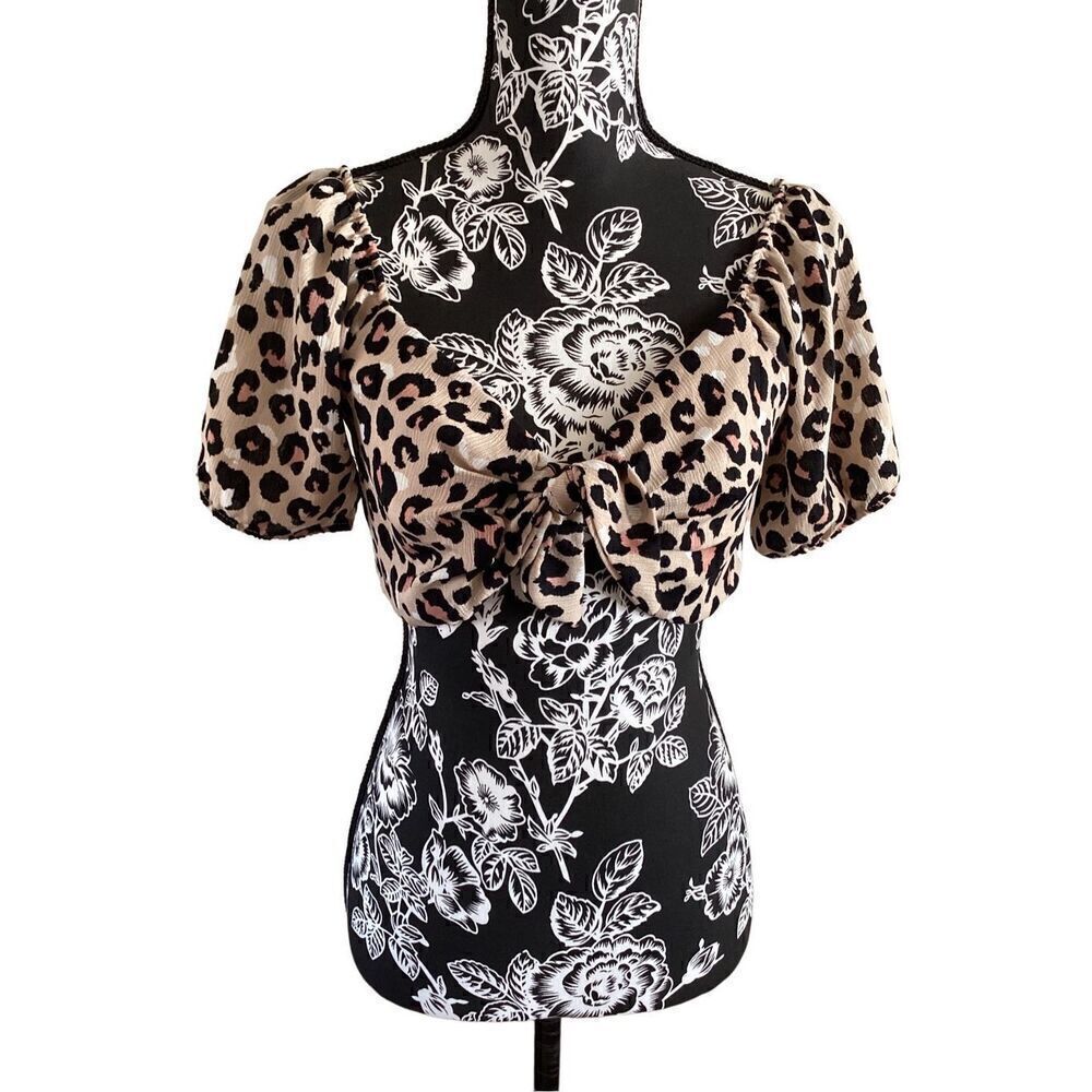 Iris Tie Front Leopard Print Crop Top Coastal Beach Travel Vacation Everyday